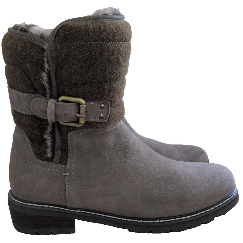 Blondo Women's Waterproof Boots Size 8M Taupe Leather Faux Fur Buckle Side-Zip